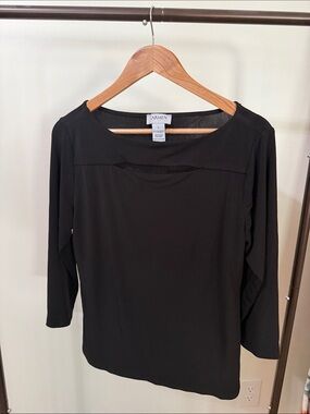 Carmen Marc Valvo Black Long Sleeve Boatneck Top